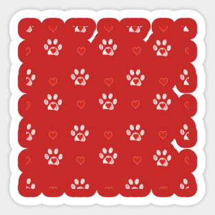 White doodle paw prints red hearts Sticker